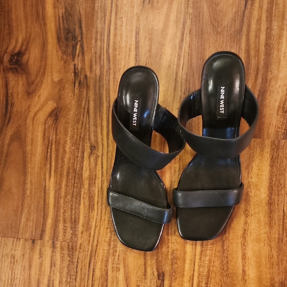 Nine West Black Two-Strap Mid Block-Heel Sandals - Picture 2 of 4